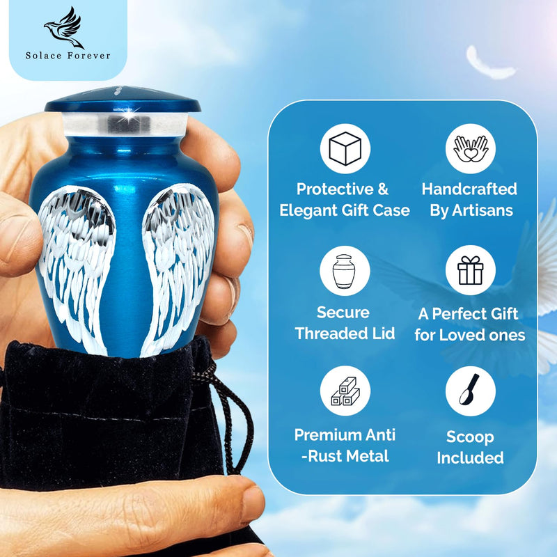 [Australia] - Small Urn for Human Ashes - Mini Keepsake Urn to Honor Loved Ones - Holds 3 Cubic Inches - Memorial Tribute for Mom, Dad, or Someone Special (Blue, Small) Blue 