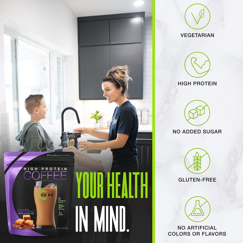 [Australia] - Chike Caramel High Protein Iced Coffee, 20 G Protein, 2 Shots Espresso, 1 G Sugar, Keto Friendly and Gluten Free, 14 Servings (14.8 Ounce) 