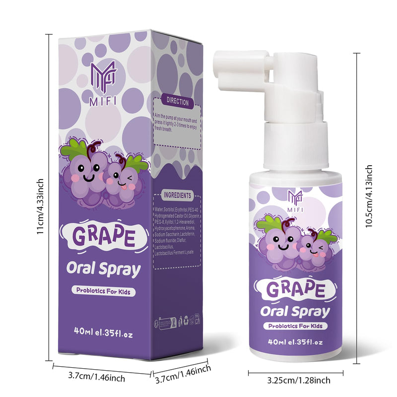 Kids Oral Spray - Probiotic Fruit Flavored Toothpaste Helper for Toddlers, Daily Fresh Breath, Gentle Oral Care Spray for Children (2Pack, Grape) 1.35 Fl Oz (Pack of 2)
