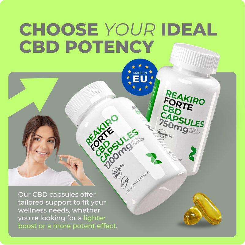 Reakiro Forte CBD Soft Gel Capsules 750mg 60pcs | Fast-Acting CBD Capsules with BioForte Plus | 12mg Cannabidiol Oil per Capsule I High Strength | Stress & Anxiety Relief