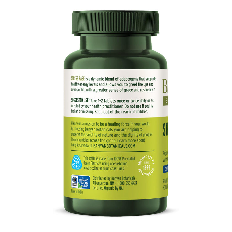 [Australia] - Banyan Botanicals Stress Ease – Organic Herbal Supplement for Stress & Fatigue* – with Ayurvedic Adaptogen Ashwagandha (Withania somnifera) Root – 90 Tablets – Non-GMO Sustainably Sourced Vegan 