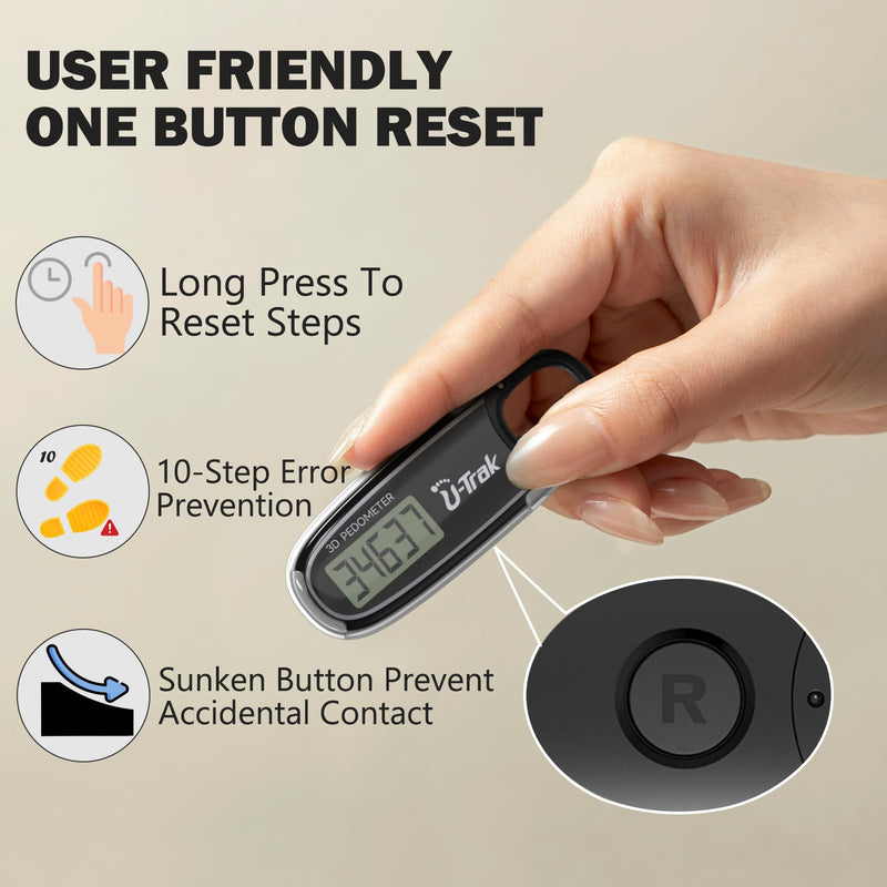[Australia] - 3D Pedometer for Walking with Removable Clip and Carabiner Simple Step Counter for Walking Accurate Clip On Step Tracker for Men Women Kids Black 