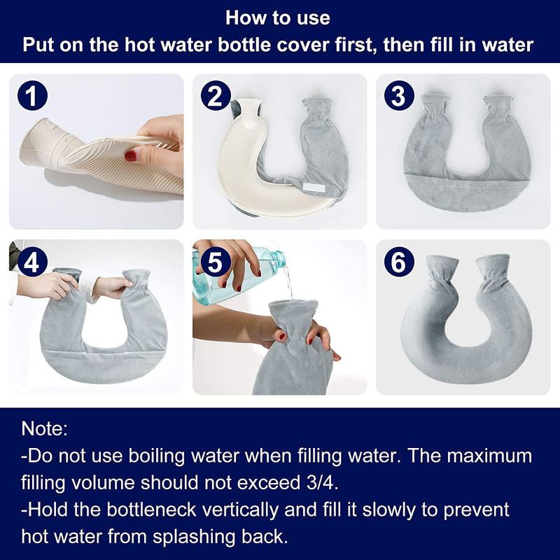 [Australia] - Hot water bottle neck, Vintoney 2L neck hot water bottle neck, shoulder & back pain neck pillow bed bottle ensures warmth comfort gift for women mother father with soft cover 2L capacity 