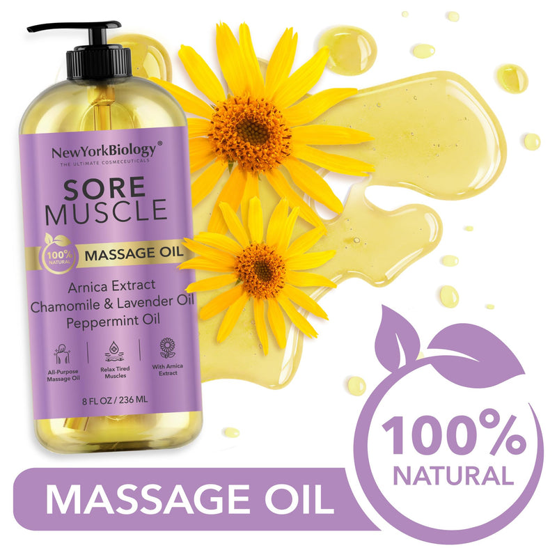 [Australia] - New York Biology Sore Muscle Massage Oil 8 Fl Oz ‚Äì Made with 100% Natural Oils ‚Äì Soothing Body Massage Oil - Absorbs Easily 8 Fl Oz (Pack of 1) 