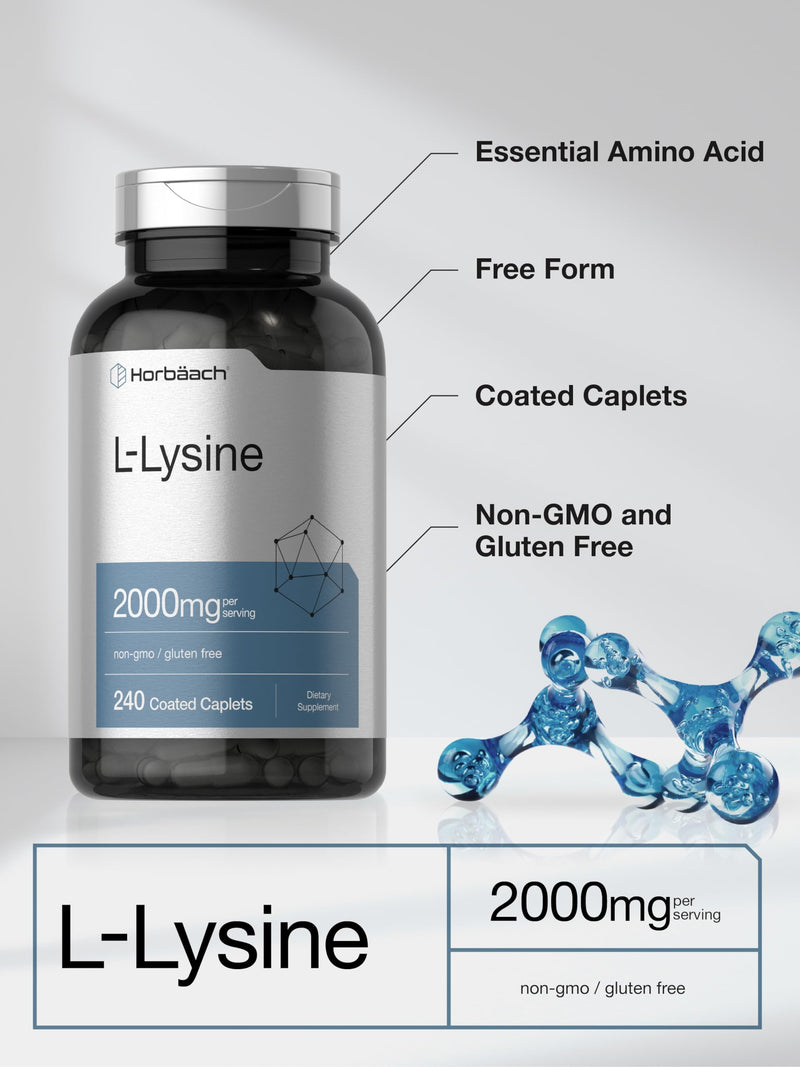 Horbäach L-Lysine | 2000mg | 240 Caplets | Vegetarian, Non-GMO, and Gluten Free Supplement 240 Count (Pack of 1)