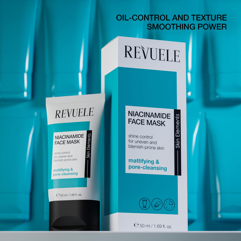 Revuele Niacinamide Face Mask – Pore Minimizing & Balancing Clay Formula with Zinc, Vitamin B3 & Macadamia Oil – Vegan Facial Skincare for Blemish-Prone Skin 1.69 fl.oz