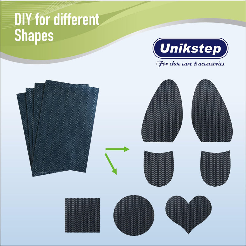 [Australia] - UNIKSTEP 4 pieces shoe sole protectors - wave design - shoe bottom and self-adhesive anti-slip pads on the heel (black) black 