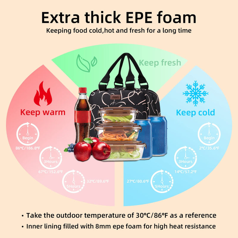 [Australia] - PBRO Insulated Lunch Bag for Women,Reusable Lunch Tote with Adjustable Shoulder Belt,Cute Love Heart Portable Lunch Box Cooler Bag,Perfect for Adult Girls Travel Picnic,Office,Working -Rose Gold Medium 