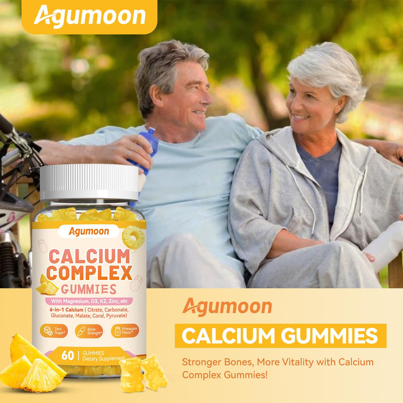 Liposomal Calcium Complex Gummies with D3, K2, Magnesium, Potassium & Zinc | - 6 Active Types Calcium (Citrate, Carbonate, Gluconate etc), for Bone & Immune Support - 60 Gummies 60 Count (Pack of 1)