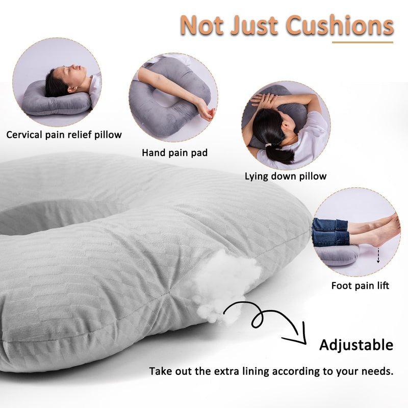 [Australia] - Donut Pillow for Tailbone Pain Relief, Wheelchair Cushion for Hemorrhoids and Bed Sores, Pregnancy, Donut Pillow Suitable for Office, Long Travel, Car and Home Sofa (Gray-Diagonal Grid) Gray-diagonal Grid 