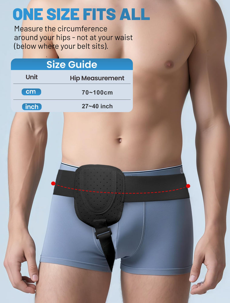 [Australia] - Hernia Belts for Men Inguinal, Hernia Belt for Women, Inguinal Hernia Support for Left or Right Side, Comfortable Adjustable Waist Strap with Removable Compression Pads, Black 
