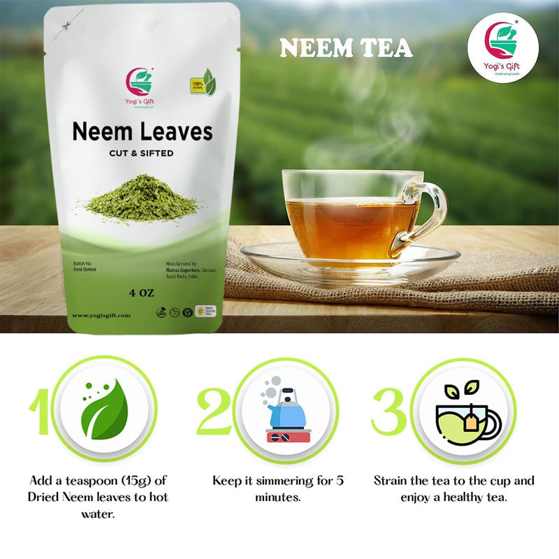 [Australia] - Neem Leaf 4 oz | 100% Natural Detox Neem Tea | Neem Leaves Cut and Sifted | Azadirachta Indica Leaf | Margosa Leaves | Non-GMO, Ethically Sourced | Nim Leaves | by Yogi's Gift® Neem Leaves 4 oz 