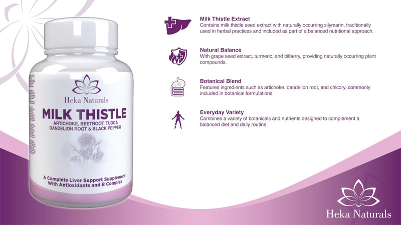 Heka Naturals Milk Thistle Complex | 90 Capsules | Milk Thistle with Artichoke, Turmeric, Dandelion Root, Aloe Vera, Ginger, Red Raspberry & Zinc | Food Supplement