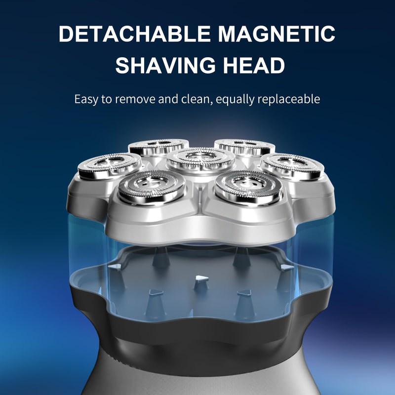 [Australia] - Bald Head Shavers for Men,Magnetic 7D Rotary Electric Shaver Bald Head,Cordless USB-C Rechargeable Face Beard Razors,IPX6 Waterproof Wet/Dry Shaving with LED Display White 