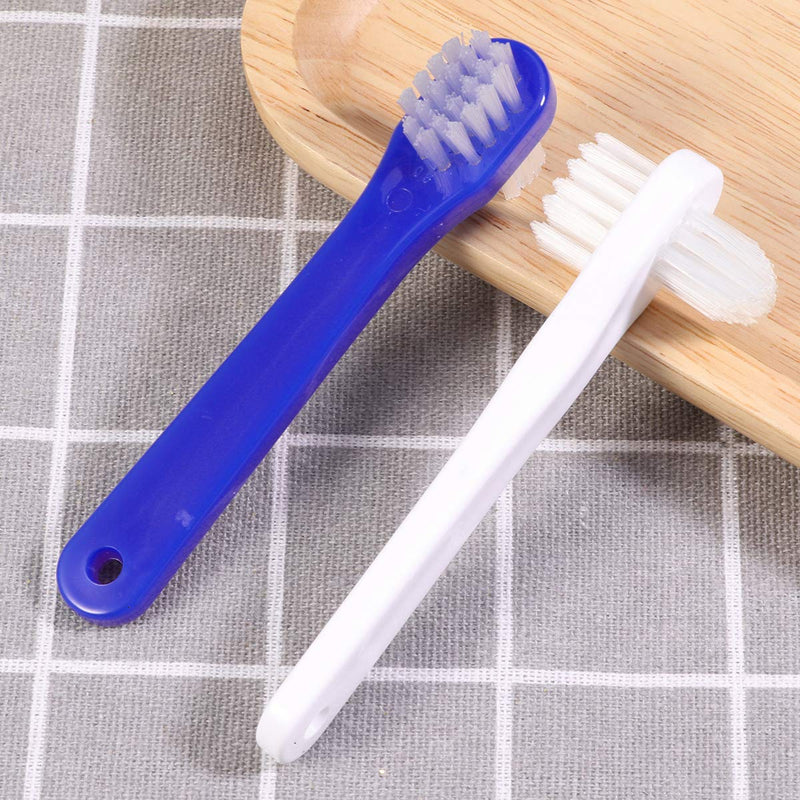 [Australia] - Healifty Prosthesis Brush Double-Sided Cleaning Brush Pack of 2 (White and Blue) 