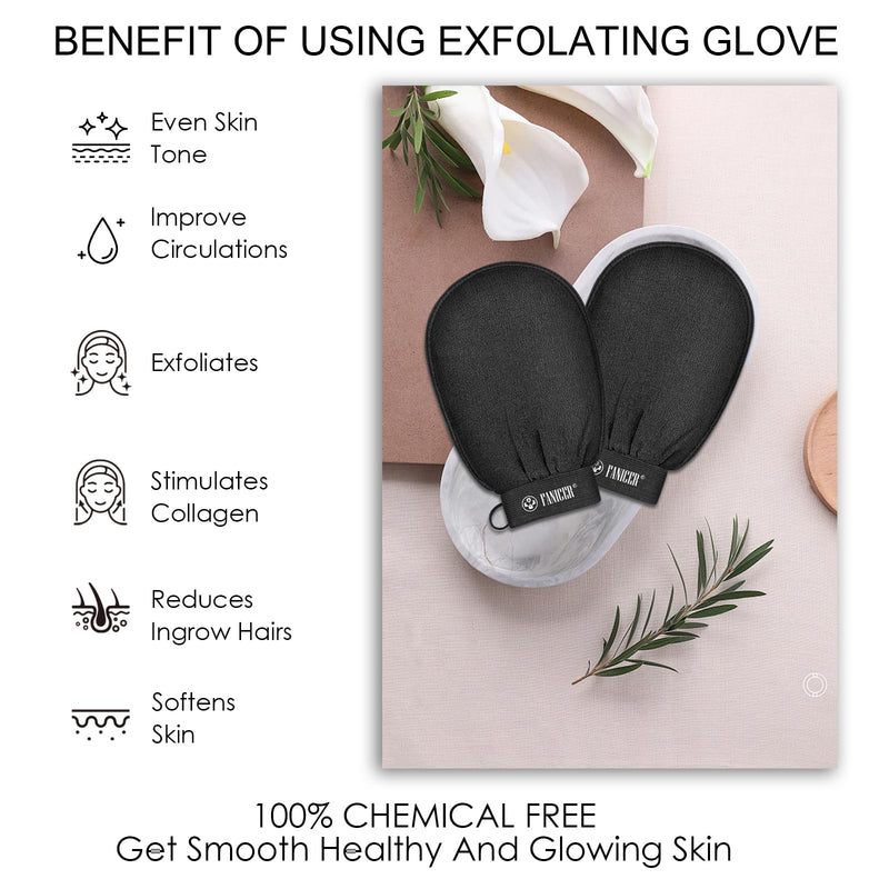 [Australia] - Pack of 2 Exfoliating Gloves, Gentle Effective Peeling, Peeling Gloves, Exfoliating Gloves for Bath, Gloves for Body and Face for Men and Women (Black) 