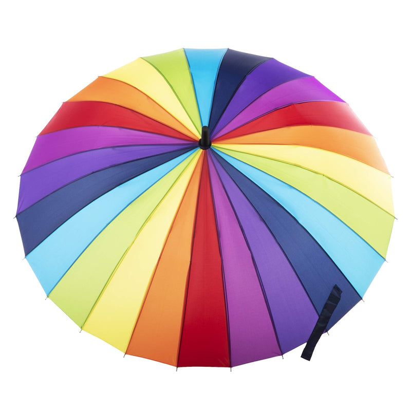 totes Large Eco Auto-Open 24 Rib Stick Umbrella with a Classic J Hook Curved Handle and water repellant One Size Bright Rainbow