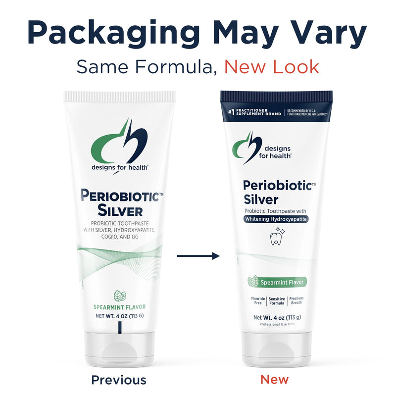 [Australia] - Designs for Health Periobiotic Silver Hydroxyapatite Toothpaste - Fluoride Free Toothpaste with Oral Probiotics with Whitening Hydroxyapatite - Supports Gum Health & Remineralization (4oz Mint) Spearmint 4 Ounce (Pack of 1) 