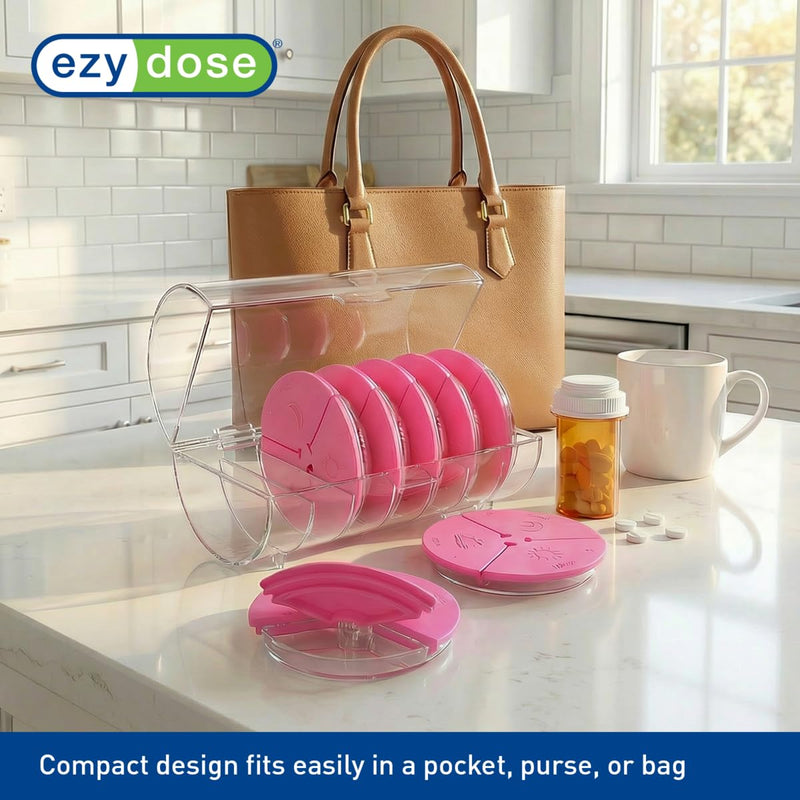 Ezy Dose Weekly (7-Day) AM/PM Pill Organizer, Medicine Planner, Pink | Daily Vitamin Box & Supplement Planner, 3 Times a Day, Round Removable Compartments, Easy to Use, Travel-Friendly, BPA-Free