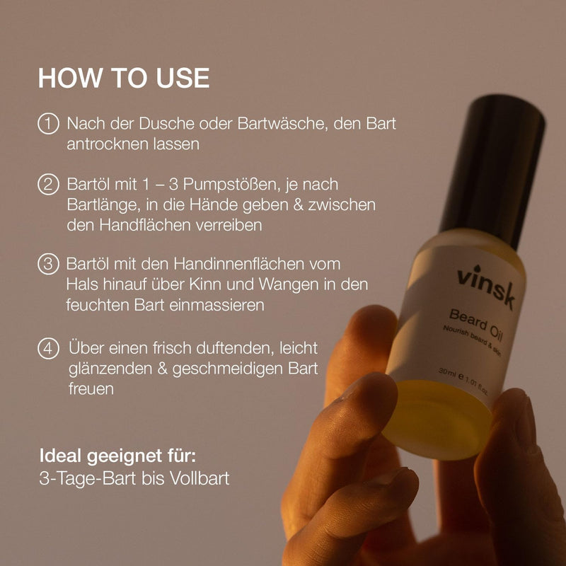 [Australia] - vinsk® Premium Beard Oil Men [30ml] for three-day stubble to full beard | 100% natural beard oil for a soft & radiant beard | Moisturizing Beard Softener I Beard oil for Men 