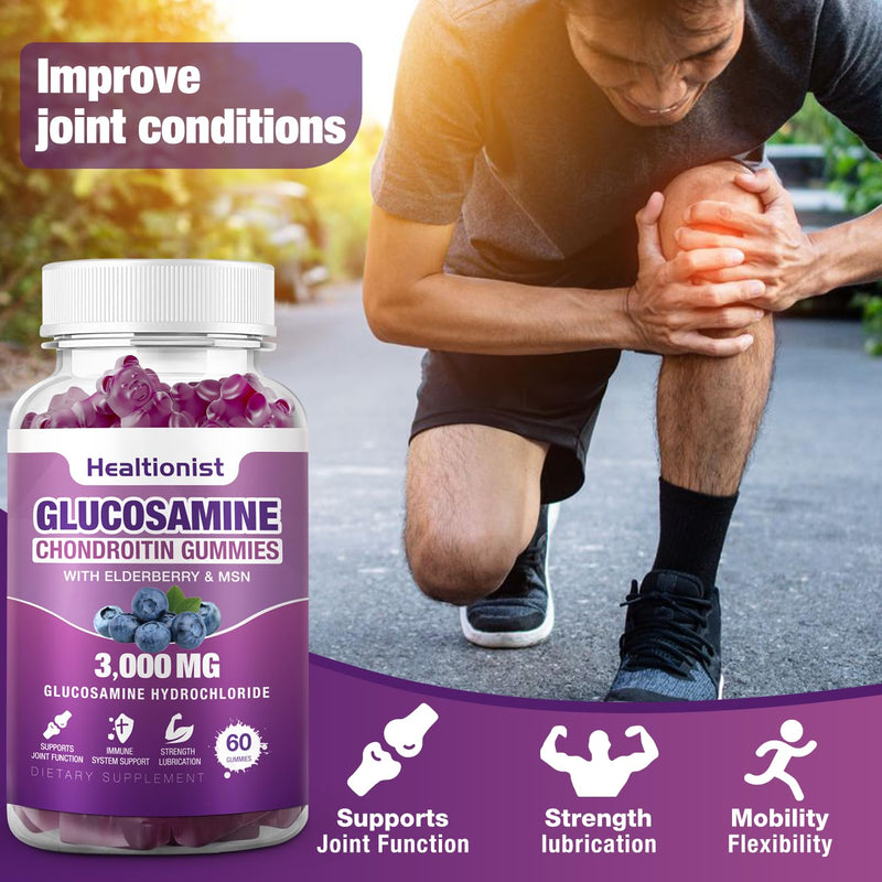 [Australia] - 2 Packs 3000mg Glucosamine Chondroitin Gummies with MSM & Elderberry - Extra Strength Joint Health, Flexibility, Antioxidant Immune Support Supplement Gummy for Adults, Men & Women 120 Cts 60 Count (Pack of 2) 