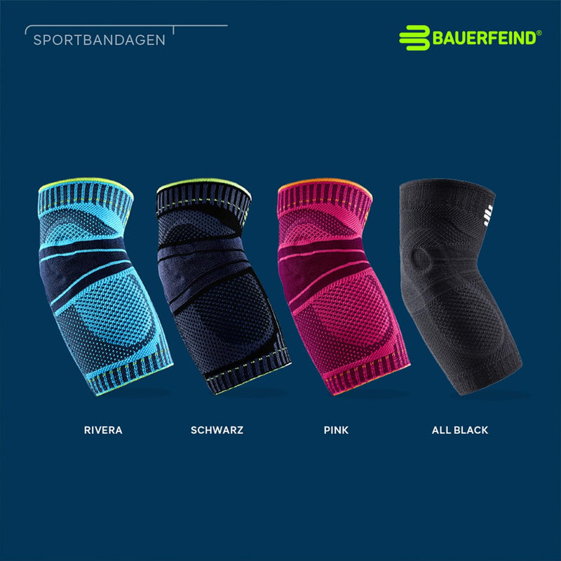 [Australia] - Bauerfeind unisex elbow sports bandage, for ball and kick sports, stability on the elbow joint, silicone ring, size. M, rivera, 1 piece 