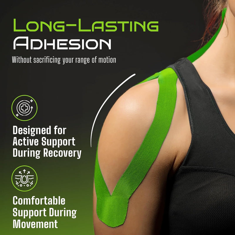 Locked in Kinesiology Tape - Sports Physio Tape for Muscle & Joint Support - Sweat Resistant, Hypoallergenic & Long Lasting Adhesive for Training, Recovery & Rehab (Green, 6 Rolls) Green