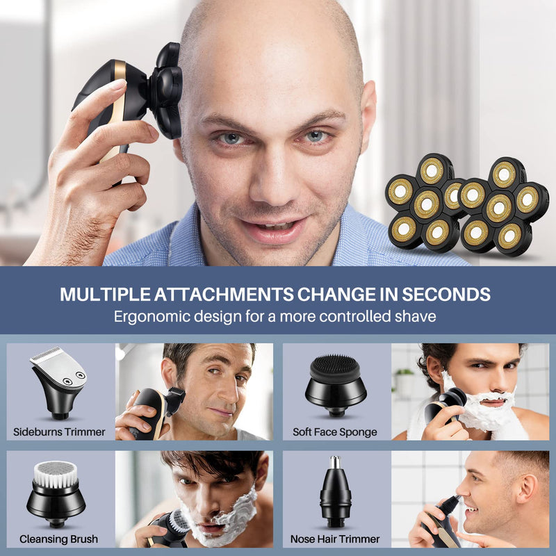 [Australia] - Head Shavers for Bald Men Rotary Electric Razor Cordless Electric Shaver Rechargeable Head Shaver Waterproof Mens Head Razor Multifunctional Shaving Grooming Kit for Balder Gold 