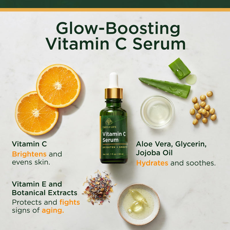 Tree of Life Vitamin C Serum for Face, Dark Spots Remover Face Oil, 1 Fl Oz | Brightening Vitamin C serum for face. Hydrating face oil that targets dark spots and fine lines for clear skin. 1 Fl Oz (Pack of 1) 01. Vitamin C