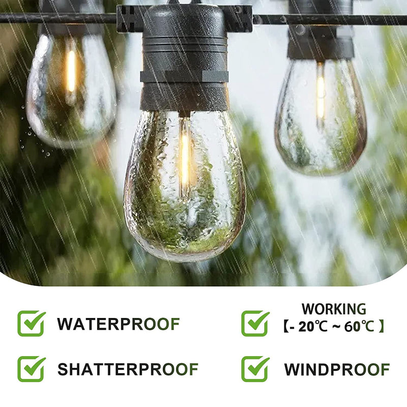 [Australia] - Jslinter 24-Pack LED 1W String Light Bulbs, S14 Plastic Shatterproof Edison Vintage Style Replacement 1 Watt Outdoor 2200K, Waterproof, Warm White Equivalent to 11w, e26 Base 24 Count (Pack of 1) Warm-white 