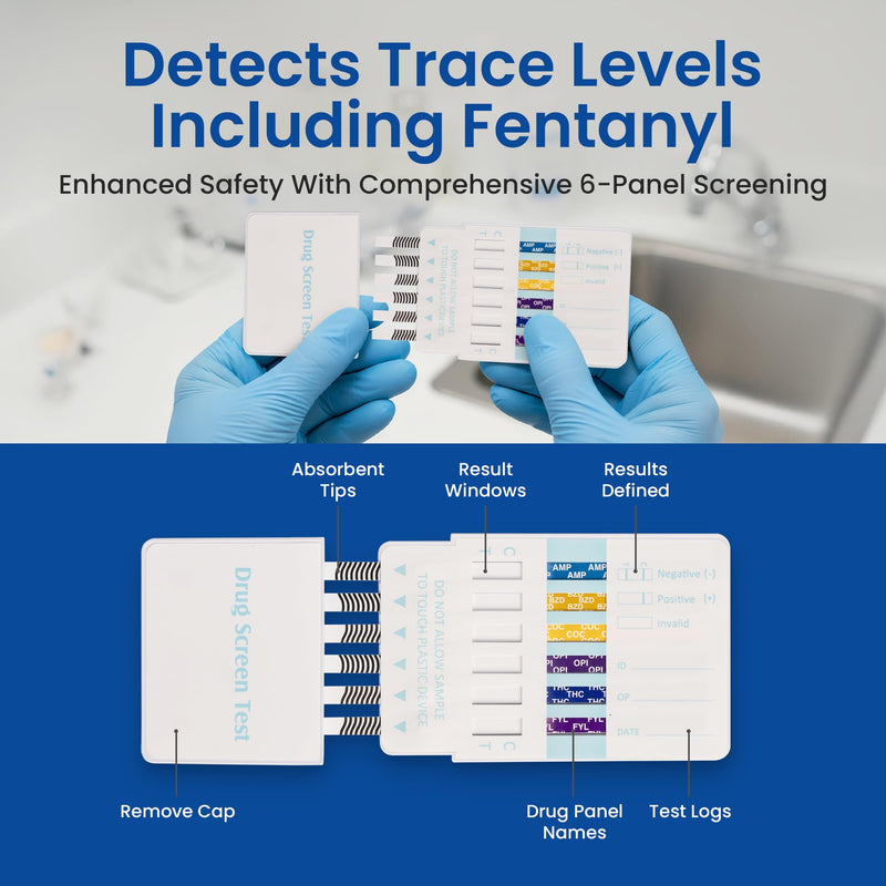 6 Panel Federal Multi-Drug Urine Test Kit, Federal 5 Urine Drug Test with Fentanyl (1 ng/mL), Cocaine, Amphetamines, Opiates, PCP & THC Tests for Home Use, Fast Results Multi-Panel Dip Tests at Home