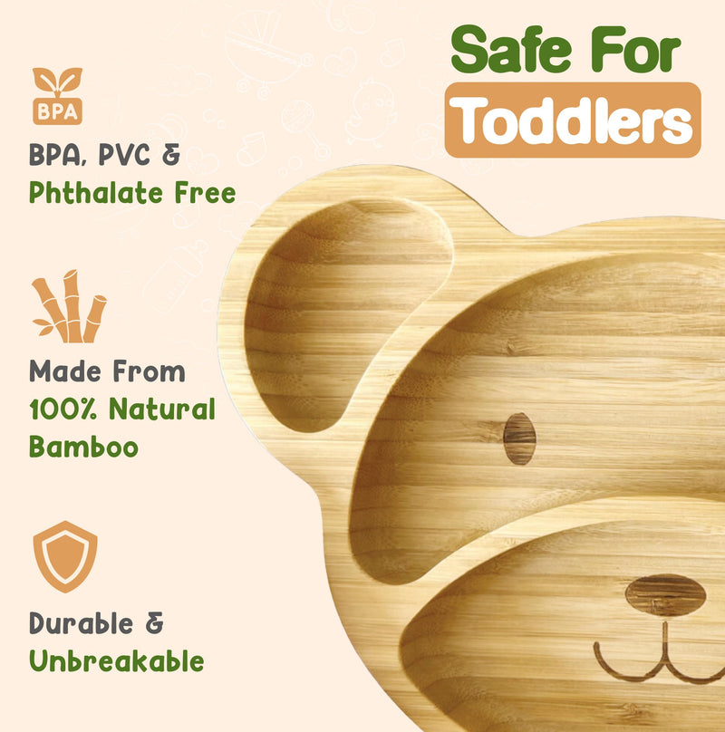 [Australia] - Bamboo Plates For Kids | Baby and Toddler Bamboo Suction Plate for Babies Feeding and Weaning | Promotes Self-Feeding with Eco-Friendly Sturdy Bear Design | Suction Plates for Busy Moms & Dads | Blue 