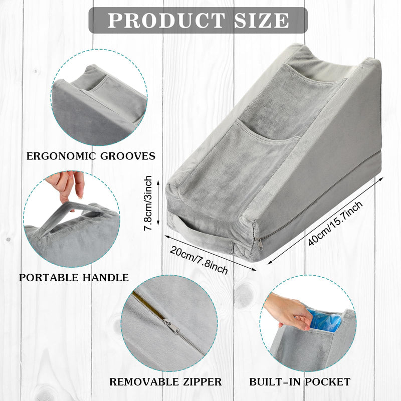 [Australia] - Buryeah Arm Elevation Pillow with 2 Pockets, Soft Ergonomic Support Pillow for Elbow Rest Wedge Broken Arm Gifts with High Density Foam for Recovery Sleeping(Gray) Gray 