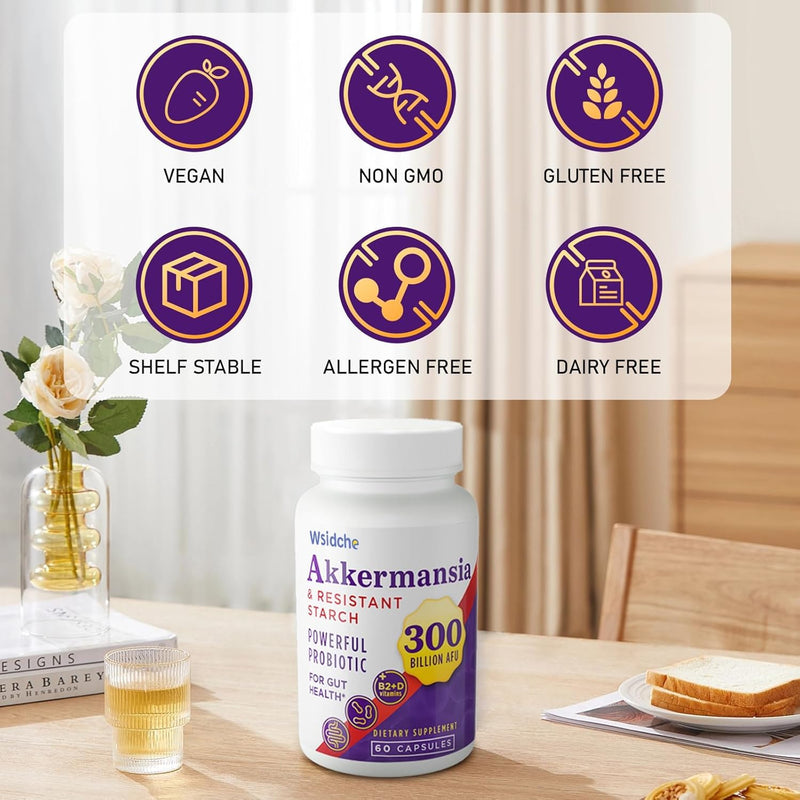 300 Billion AFU Akkermansia Muciniphila Probiotics for Women Men, 120 Caps | Akkermansia Probiotic for Digestive, Gut, Immunity, Enhances* Gut Lining Function, Intestinal Walls, 6-in-1 Akka Superbiotics 60 Count (Pack of 2)