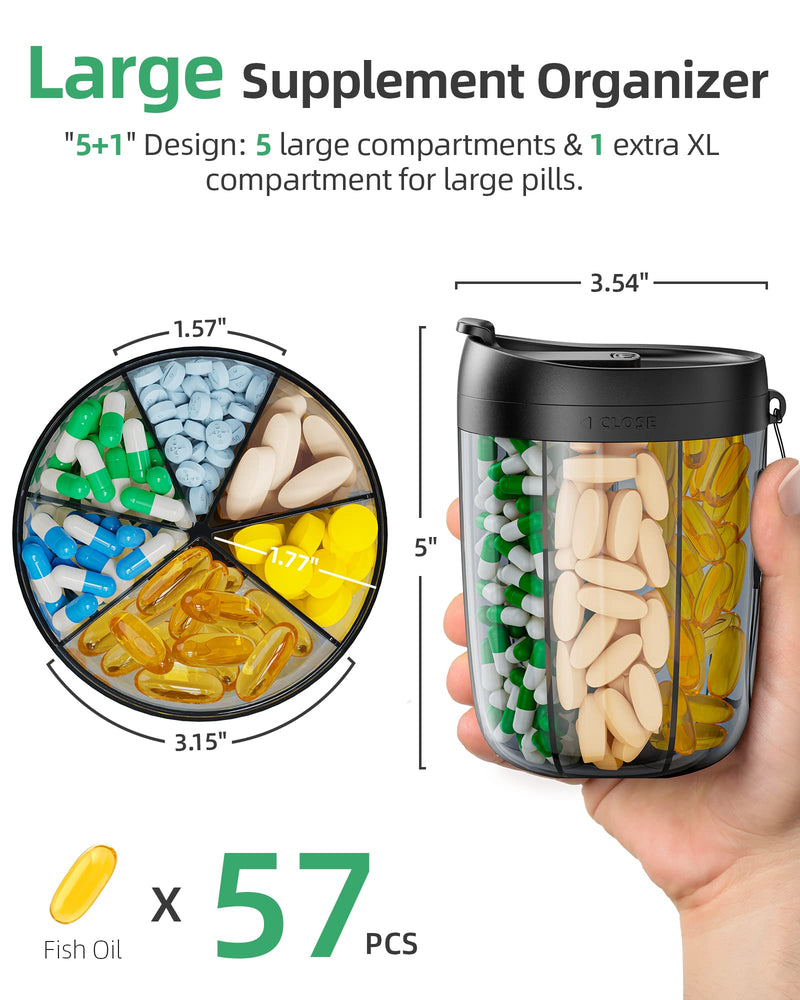 [Australia] - Large Supplement Organizer Bottle, Holds Plenty of Vitamins in 1 Monthly Pill Dispenser with Anti-Mixing & Wide Openings Design, Easy to Retrieve Meds, includes 20 Pcs Stick-on Labels Black 