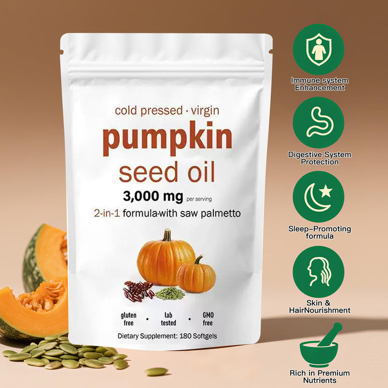[Australia] - Pumpkin Seed Oil Capsules with Saw Palmetto – 3000mg per Serving, 180 Softgels | Cold Pressed, Pure Virgin Oil | Supports Hair, Urinary, Bladder & Prostate Health | Non-GMO 