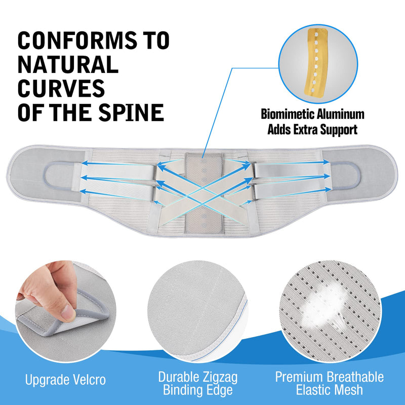 [Australia] - Back Brace for Lower Back Pain Relief - Back Support Belt for Women & Men for Herniated Disc, Sciatica. Removable Stays for Lower Back Support with 2 Different Hardness Sets (Grey, Medium) Grey 