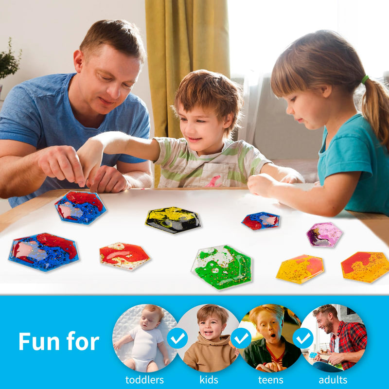 [Australia] - Art3d Hexagon Sensory Fidget Liquid Motion Tiles for Kids, Toddler, Teens - Interactive Soft Gel Liquid Play Mats for Home, Schools, Playrooms, Multi-Pack of 3 Tiles 3 √ó 5.1" Multicoloured - Style 4 
