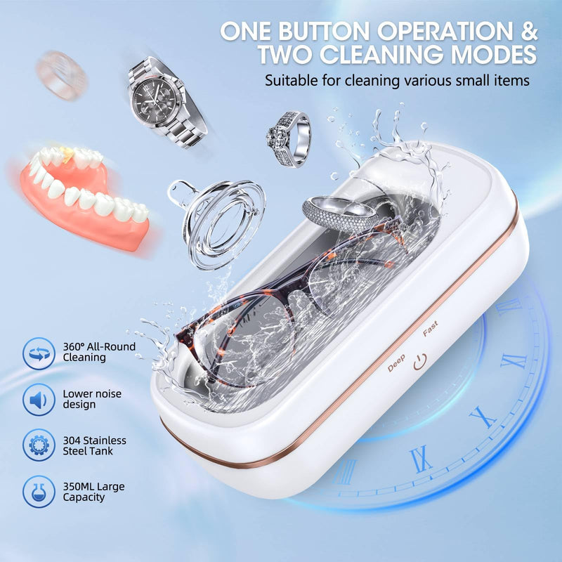 [Australia] - Ultrasonic Jewelry Cleaner, 47KHZ Ultrasonic Glasses Cleaner Machine Portable with Two Timer Silver Jewelry Cleaner for Necklaces, Coins, Dentures, Eyeglasses, Watches, Rings 