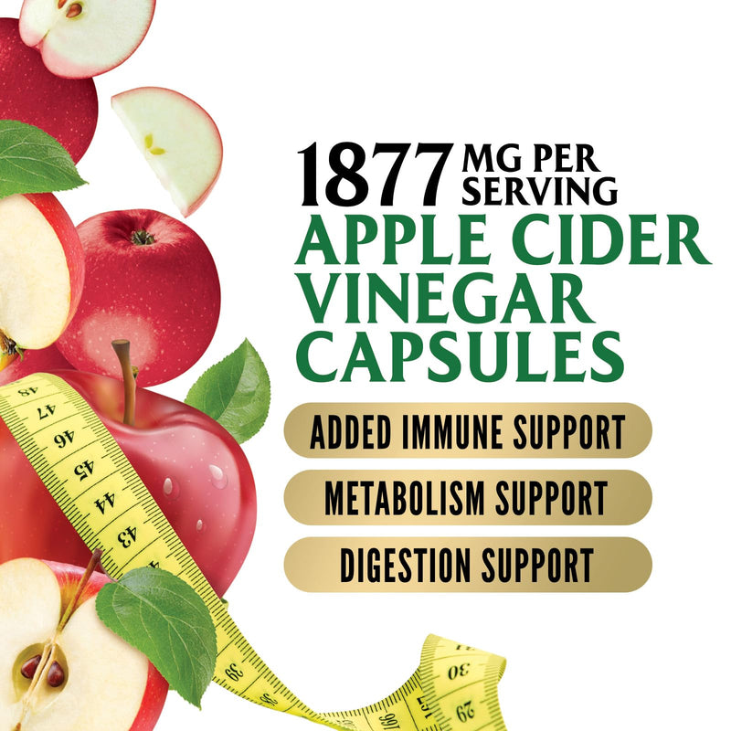Apple Cider Vinegar 1877mg Per Serving - Vitamin D3, Zinc & Best ACV Supplement Pills Supporting Gut Health for Better Digestion, Immune System Support, Non-GMO Bottled in USA - 120 Capsules 120 Count (Pack of 1)