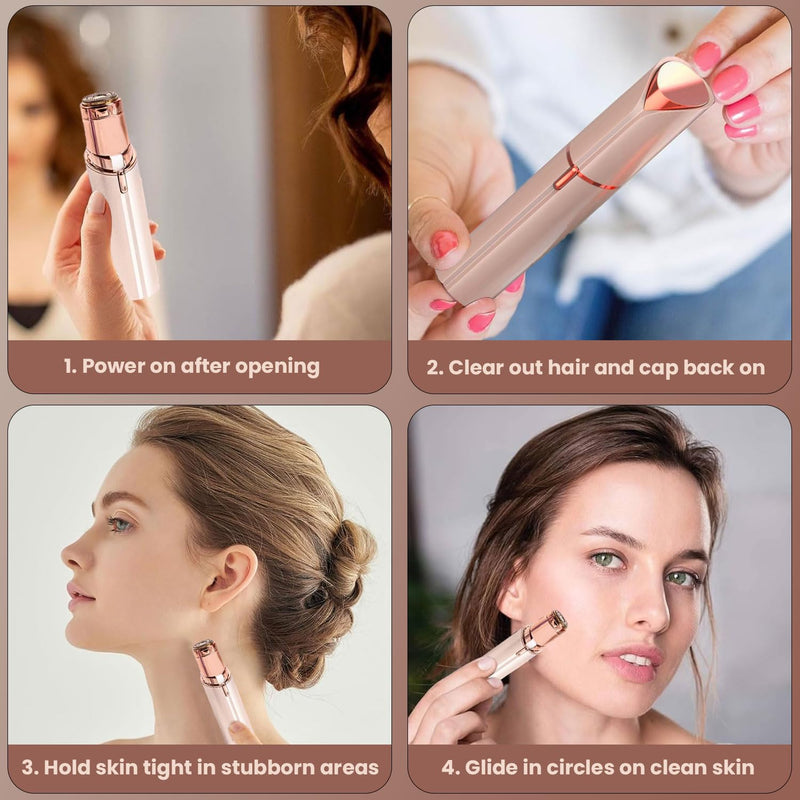 [Australia] - Facial Hair Remover for Women – Electric Face Razor with Light, Hair Removal for Upper Lip, Chin & Cheeks – Color Champagne 
