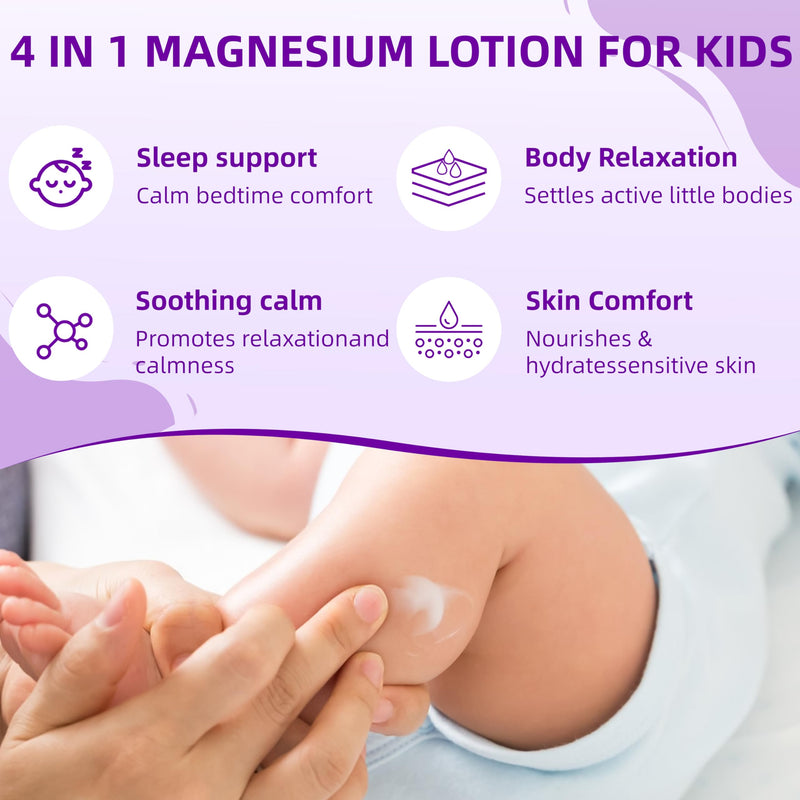 Magnesium Lotion for Kids & Babies, Lavender Magnesium Cream with Multi Vitamins, Magnesium buttur, Moisturizing Body Cream for Delicate Skin, Stay Calm at During The Night, Non-Greasy Formula, 4 oz