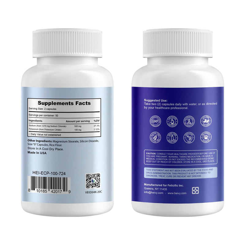 [Australia] - Electrolyte Capsules, High Sodium Salt Tablets (500mg Sodium &100mg Potassium), Salt Pills for POTS, Running, Keto, Electrolytes for Hydration Supplement - 100 Count (Size 0) - Made in USA 