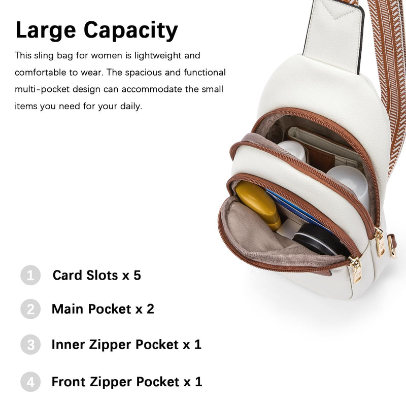 BOSTANTEN Sling Bag for Women Leather Crossbody Bags Fanny Pack Chest Bag for Travel | Adjustable Wide Strap, Small, Anti Theft, Lightweight, Multi Pockets and Carrying Way, Card Slot, Cute Trendy for Everyday A-beige