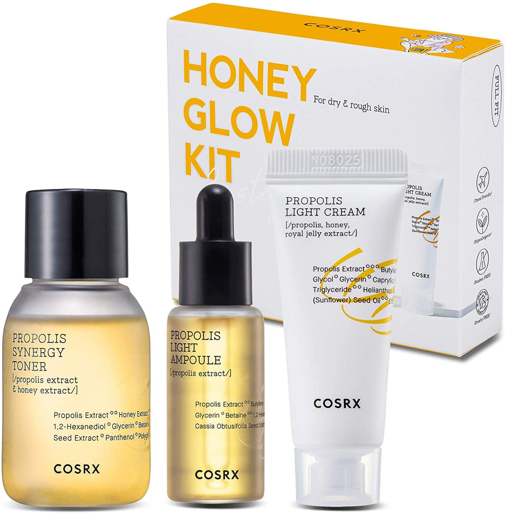 COSRX Honey Glow Kit | Facial Toner, Serum, Cream with Propolis Extract | Deep Moisture, Hydration, Nourishment | Travel Size Set, Gift Set, Korean Skincare, Not Tested on Animals, Paraben Free Honey Set