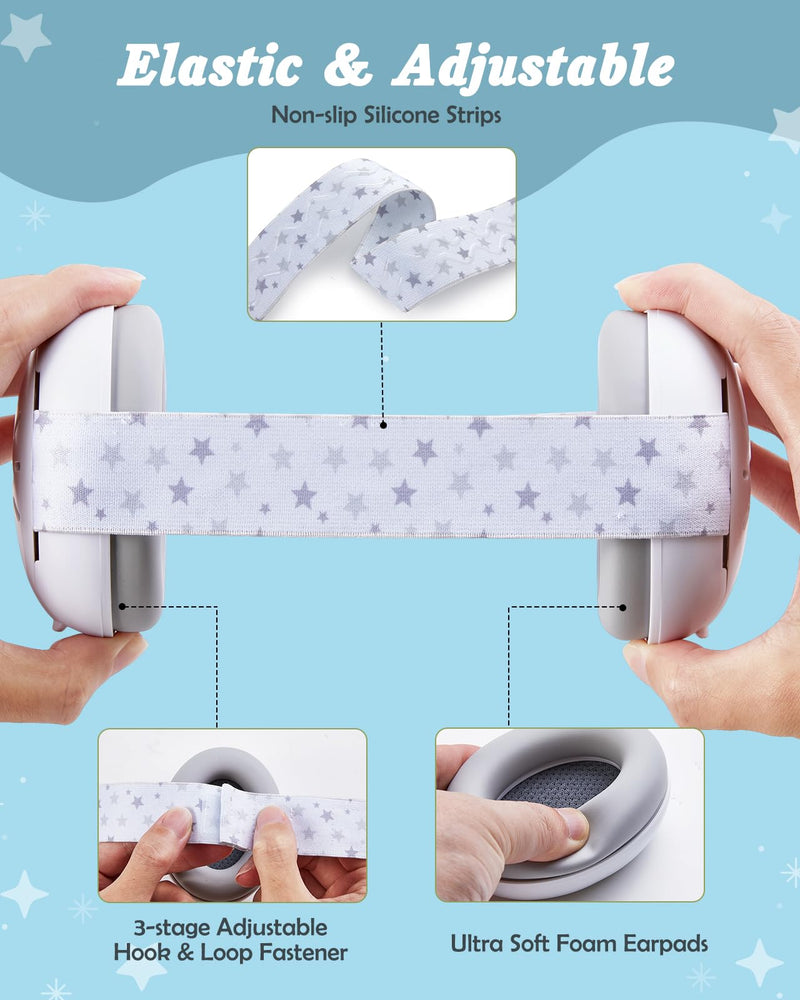 [Australia] - Lictin 2-in-1 Baby Earmuffs Noise Protection, Infant Noise Cancelling Headphones, Adjustable Baby Ear Protection, Star Noise Reduction Earmuffs for Babies and Toddlers up to 4 Years White 