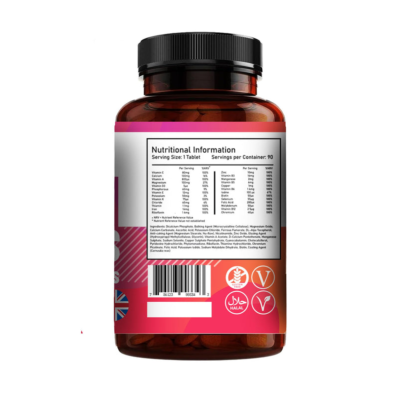 Multivitamin Tablets - Multivitamin for Men & Women -180 Tablets 1 Tablet a Day with Water -with Essential Multivitamins and Minerals Like Iron, Zinc, & Vitamins C -Vegan -Halal HALO Nutrition