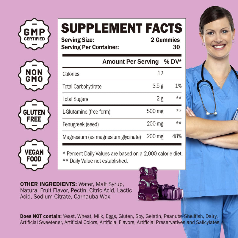 L Glutamine Gummies & Magnesium Glycinate Gummies, Muscle Relief & Joint Support, Vegan & Organic, Non-GMO