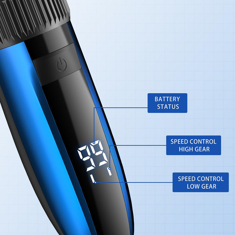 [Australia] - BarberBoss Wireless Self-Sharpening Waterproof Beard and Hair Trimmer with Ceramic Blades, LED Display, Fast Charging and 8 Color Comb Attachments QR-2082 