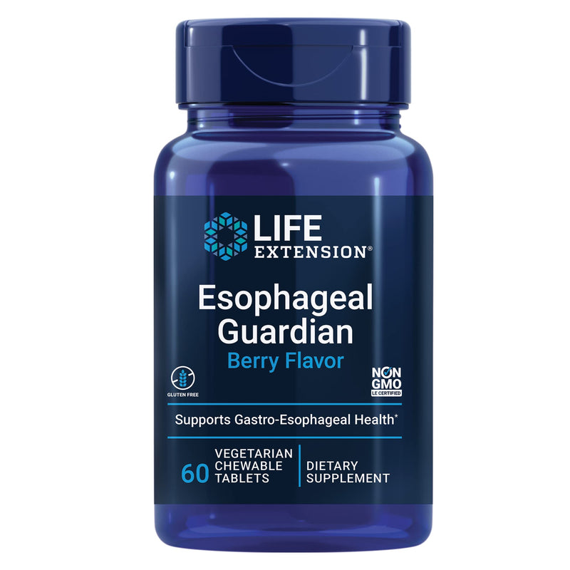 [Australia] - Life Extension Esophageal Guardian, alginic Acid, Potassium Bicarbonate, get Long-Lasting Relief from gastric Distress, Vegetarian, Non-GMO, Gluten-Free, 60 Vegetarian chewable Tablets 